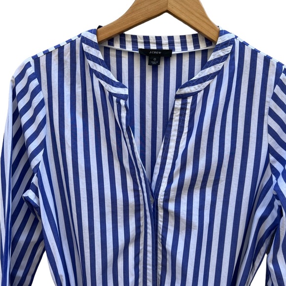 J.Crew Belted Cotton Poplin Tunic Dress Blue/White Stripe Tassels NWOT Size 0 - Picture 8 of 15